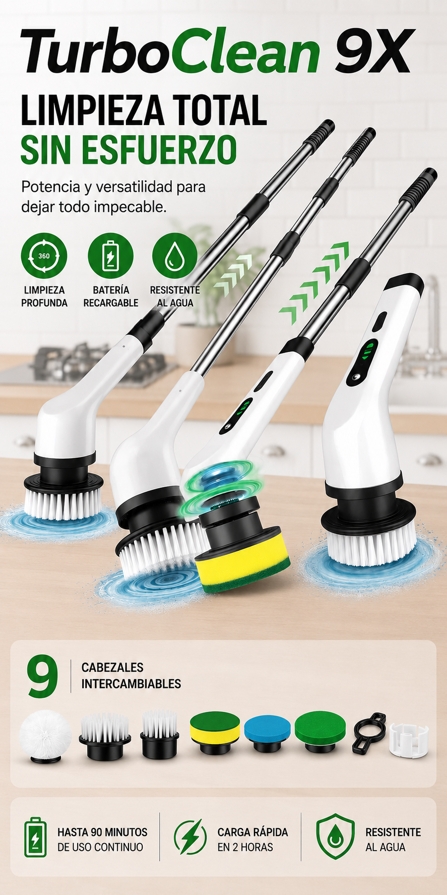TurboClean 9X - El cepillo eléctrico que limpia más rápido con menos esfuerzo 💪